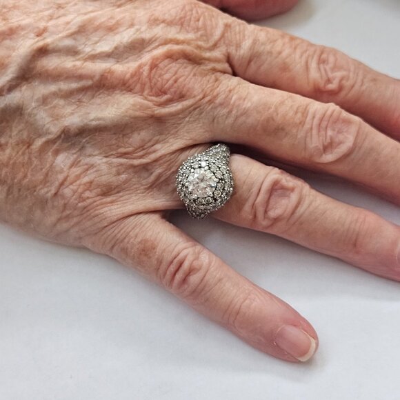 Designer JD Sterling Silver 925 CZ Diamond Cocktail Engagement Statement Ring - Picture 1 of 5